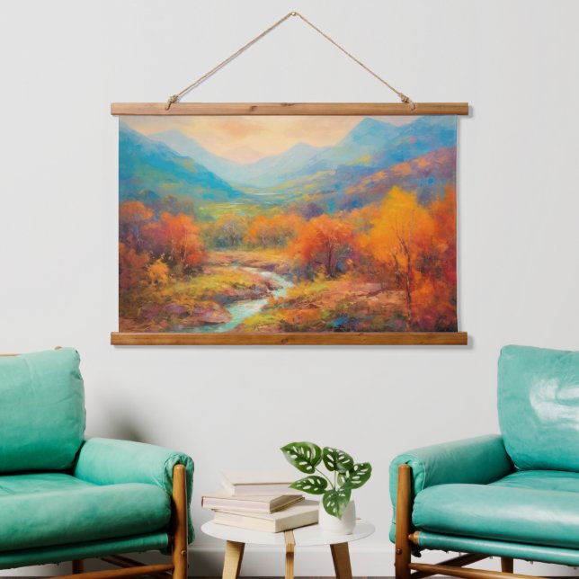 Majestic Valley Herbst Japanische Kunst Wandteppich Mit Holzrahmen (Wohnzimmer)