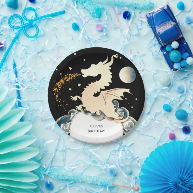 Majestic Watercolor Dragon Birthday Pappteller (Party)