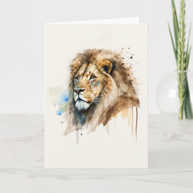 Majestic Watercolor Lion Note Card Dankeskarte (Vorderseite)