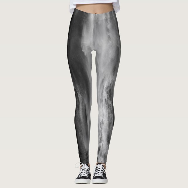 Majestic waterfall Boka, Slowenien Schwarz-weiß Leggings (Vorderseite)