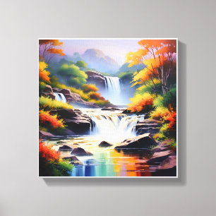 Majestic Waterfall in lebhaften Farben des Herbste Leinwanddruck
