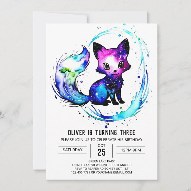 Majestic Whimsical Fox Digital Boy Geburtstag Einladung (Vorderseite)