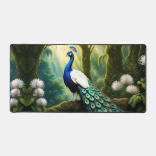 Majestic White and Blue Peacock in Forest Schreibtischunterlage