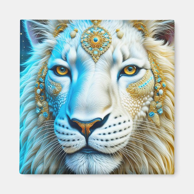 Majestic White and Gold Lion Magnet (Vorne)
