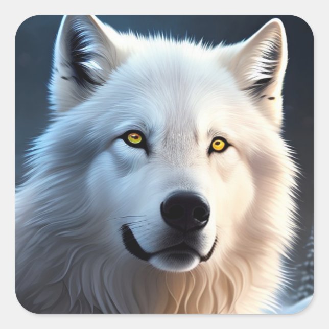 Majestic White Arctic Wolf Art Quadratischer Aufkleber (Vorderseite)