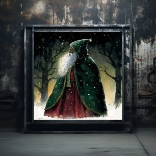 Majestic White Bartan Black Woodland Santa Poster