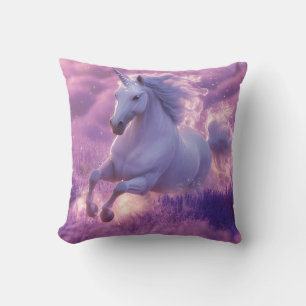 Majestic White Einicorn Galloping through Lavender Kissen