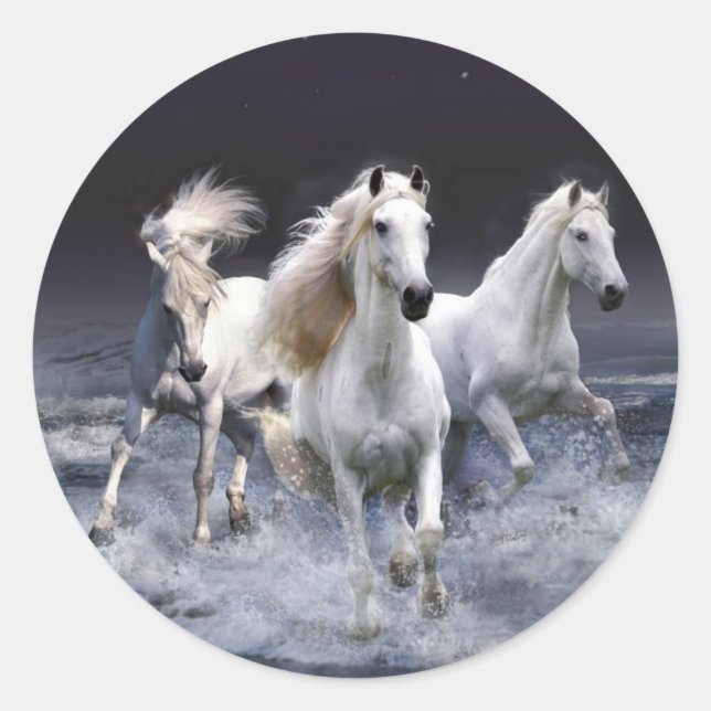 Majestic White Horses Runder Aufkleber (Vorderseite)