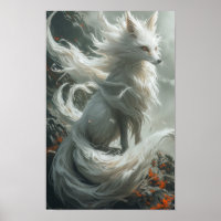 Majestic White Nine Tails Fox Poster