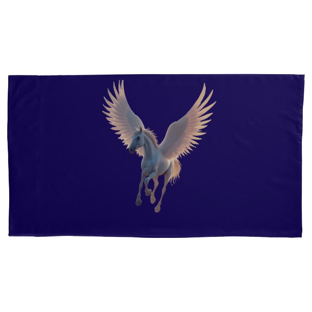 Majestic White Pegasus Flying in Night Sky Fantasy Kissenbezug (Vorderseite-Links)
