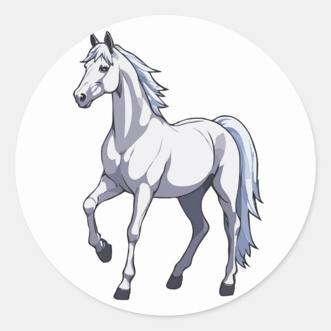 Majestic White Stallion - Graceful Horse Runder Aufkleber (Vorderseite)