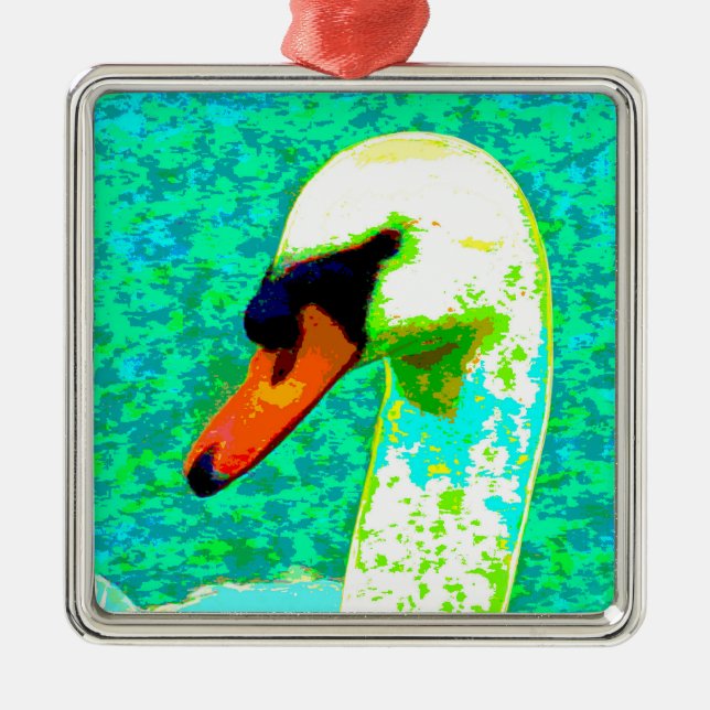 Majestic White Swan Head Ornament Aus Metall (Vorne)