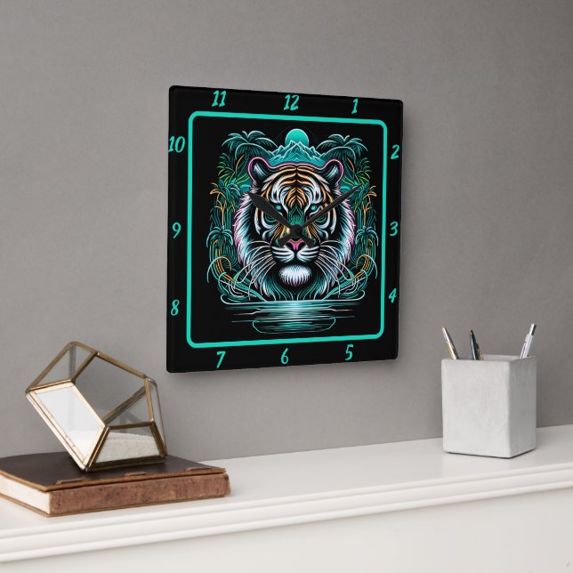 Majestic Wild Tiger Creation Quadratische Wanduhr (Büro)