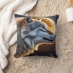 Majestic Wolf gegen Vollmond-Nacht-Himmel Kissen