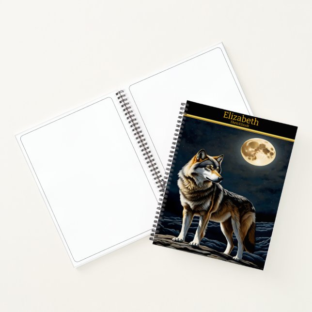 Majestic Wolf heult im hellen Mondschein Notizbuch (Innenseite)