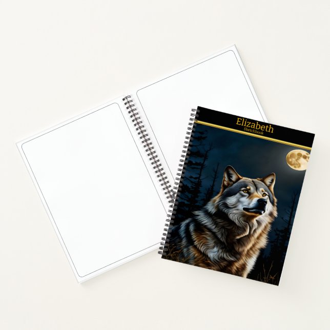 Majestic Wolf heult unter dem hellen Vollmond Notizbuch (Innenseite)
