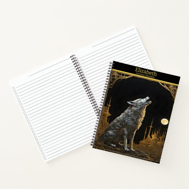 Majestic Wolf heult unter einem strahlenden Vollmo Notizbuch (Innenseite)