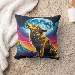 Majestic Wolf heult unter Vollmond Kissen