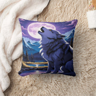 Majestic Wolf heult unter Vollmond Kissen