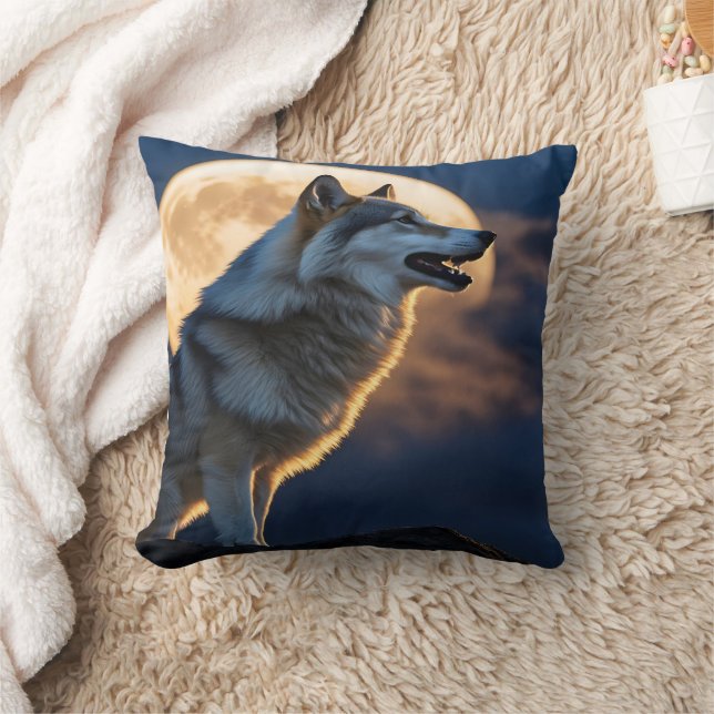 Majestic Wolf heult unter Vollmond Kissen (Decke)