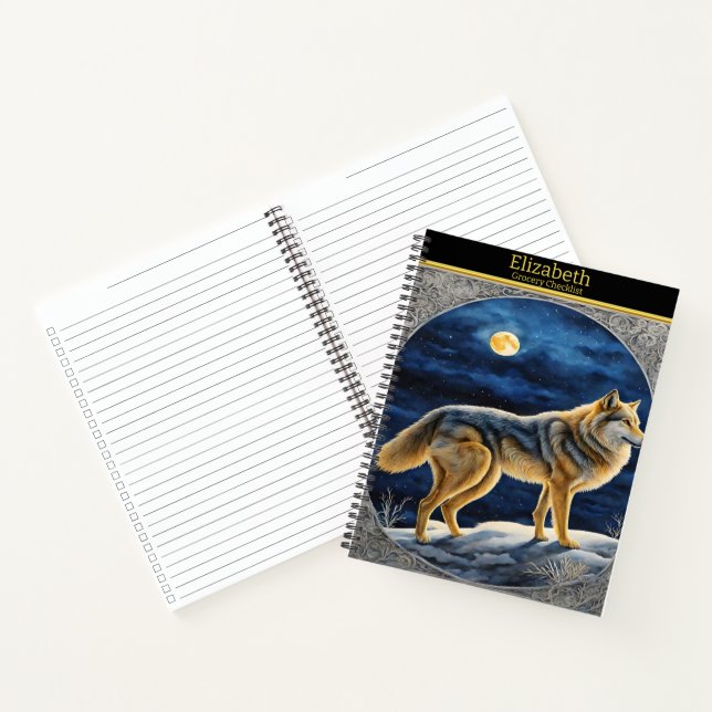 Majestic Wolf heult unter Vollmond Notizbuch (Innenseite)