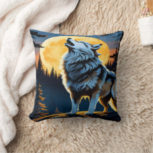 Majestic Wolf Howling auf dem Mond. Kissen