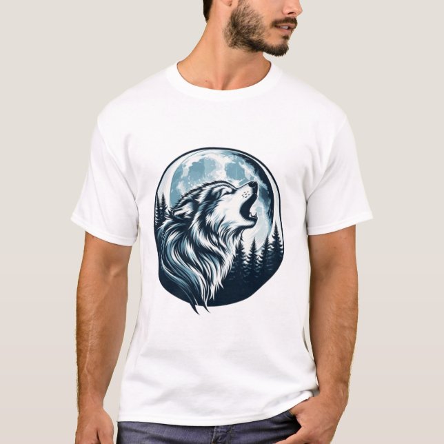 Majestic Wolf Howling auf dem Vollmond T-Shirt (Vorderseite)