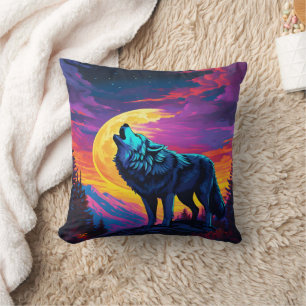 Majestic Wolf Howling im pulsierenden Mondlicht Kissen