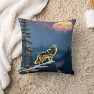 Majestic Wolf Howling unter Full Moonlit Sky Kissen