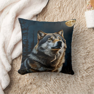 Majestic Wolf Howling unter Moonlit Sky Kissen