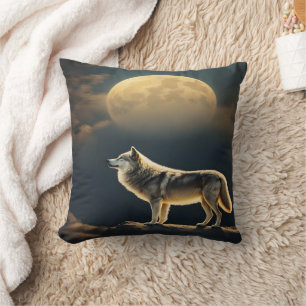 Majestic Wolf Howling unter Vollmondlicht-Himmel Kissen