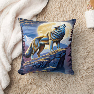 Majestic Wolf Howling unter Vollmondlicht Kissen