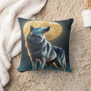 Majestic Wolf Howling unter Vollmondlicht Kissen