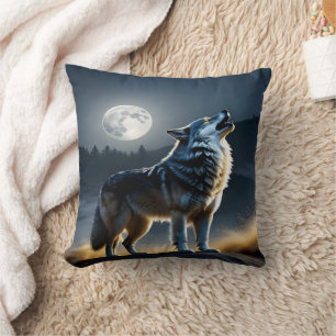 Majestic Wolf Howling unter Vollmondlicht Kissen