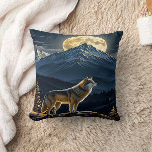 Majestic Wolf Howling unter Vollmondlicht Kissen