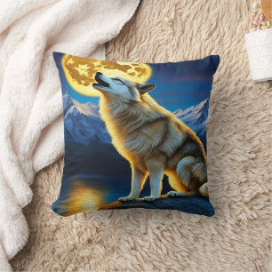 Majestic Wolf Howling unter Vollmondlicht Kissen