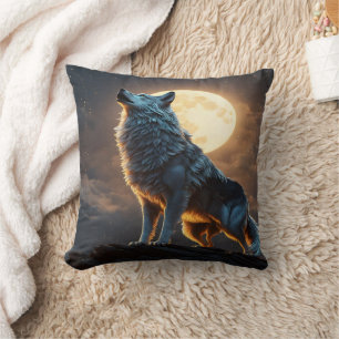 Majestic Wolf Howls unter voller Mondlicht Kissen