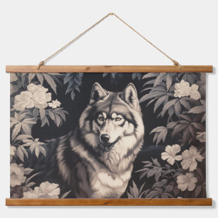 Majestic Wolf im verzauberten Wald Wandteppich Mit Holzrahmen