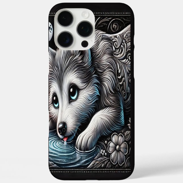 Majestic Wolf Moonlit Portrait iPhone 16 Pro Max Hülle (Rückseite)