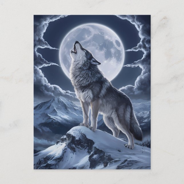 Majestic Wolf Over Snowy Peak Postkarte (Vorderseite)
