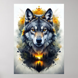 Majestic Wolf Portrait Abstrakte Kunst Poster