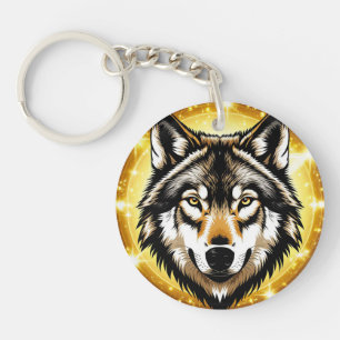 Majestic Wolf Portrait mit goldenem Hintergrund Schlüsselanhänger
