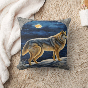Majestic Wolf Stehend unter Vollmond Kissen