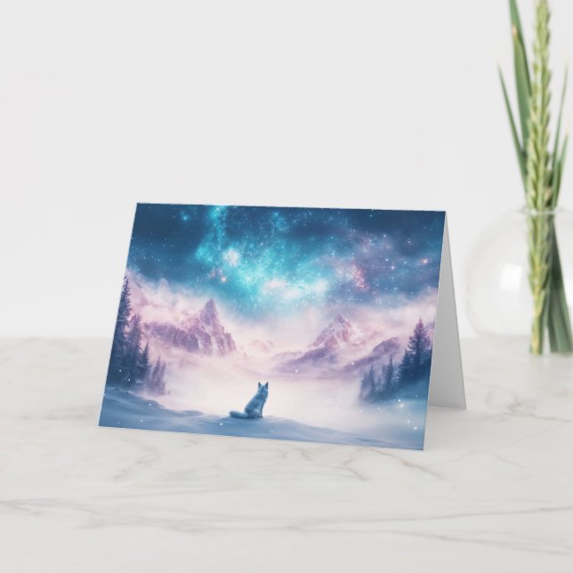 Majestic Wolf und Snowy Mountains Karte (Vorderseite)