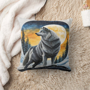 Majestic Wolf unter dem Mondlicht Himmel. Kissen