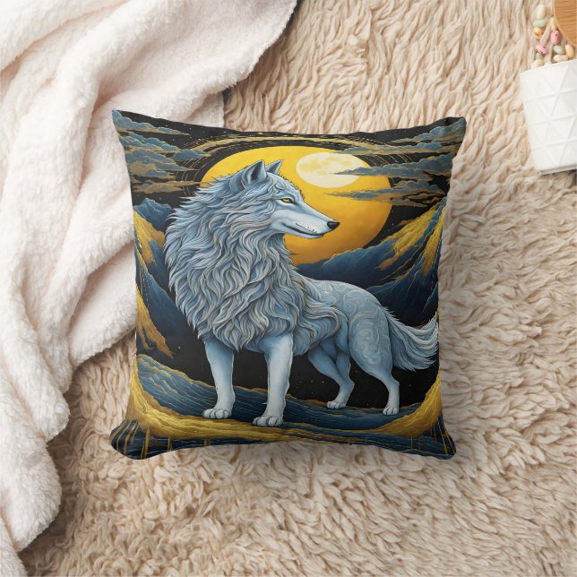 Majestic Wolf unter dem Mondlicht Kissen (Decke)