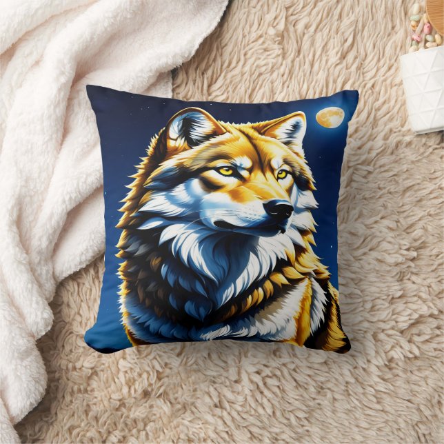 Majestic Wolf unter Mondlicht. Kissen (Decke)