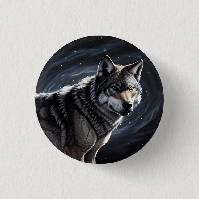 Majestic Wolf unter Sternry Sky Button (Vorderseite)