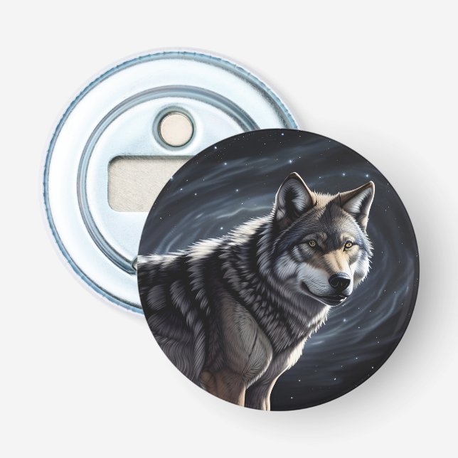 Majestic Wolf unter Sternry Sky Flaschenöffner (Vorderseite)