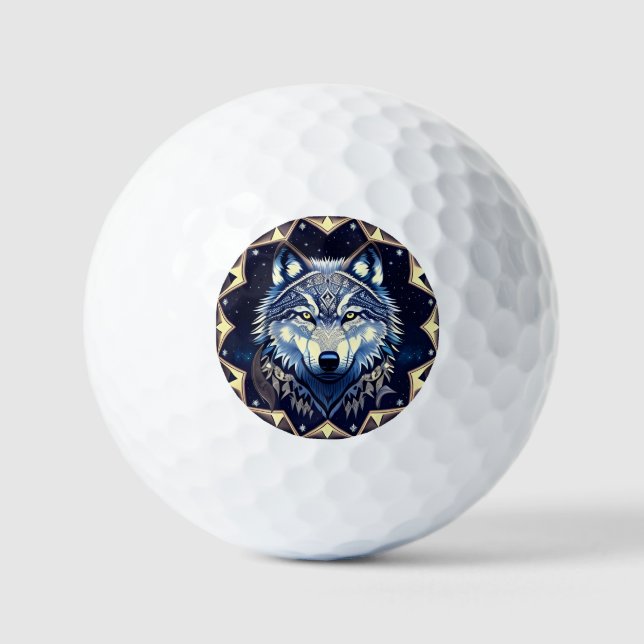 Majestic Wolf unter Sternry Sky Golfball (Vorderseite)